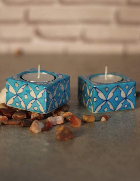 Blue Pottery T-Holder Set - Turquoise and White Design
